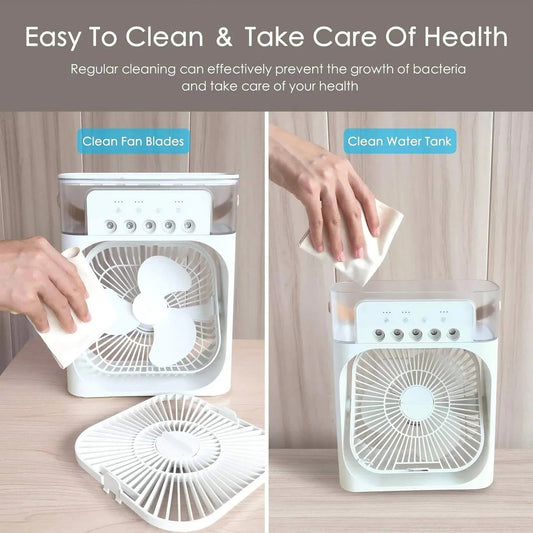 Nawazo™ 4-in-1 Premium Portable Mini Air Cooler || A Personal Desk Fan with Mist Cooling & LED Light